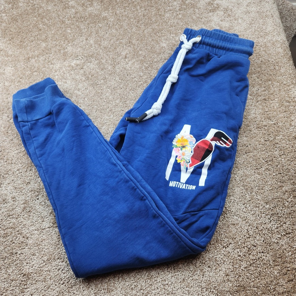 Fifth Loop Mens Motivation Graphic Joggers Blue Floral Plaid‎ Patch Size M